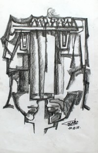 Mansoor Rahi, 14 x 21 Inch, Charcoal on Paper, Figurative Painting, AC-MSR-087